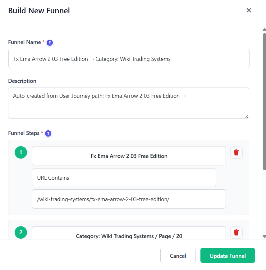 Funnel list and settings page