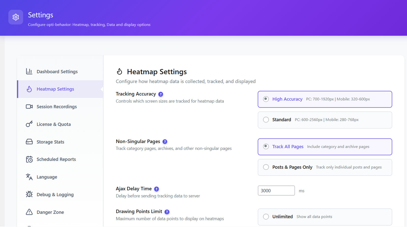 Heatmap Settings configuration