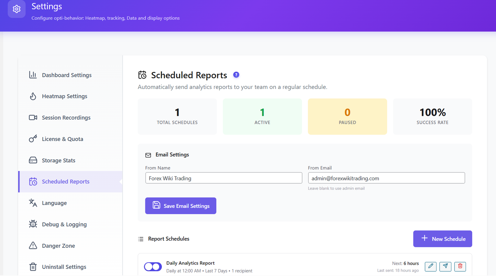 Scheduled Reports configuration
