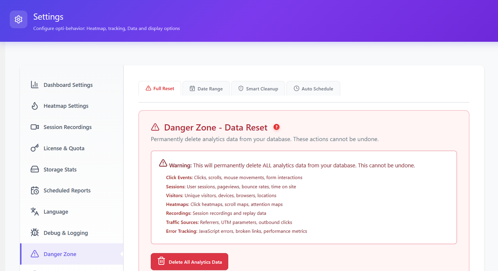 Danger Zone data reset tools