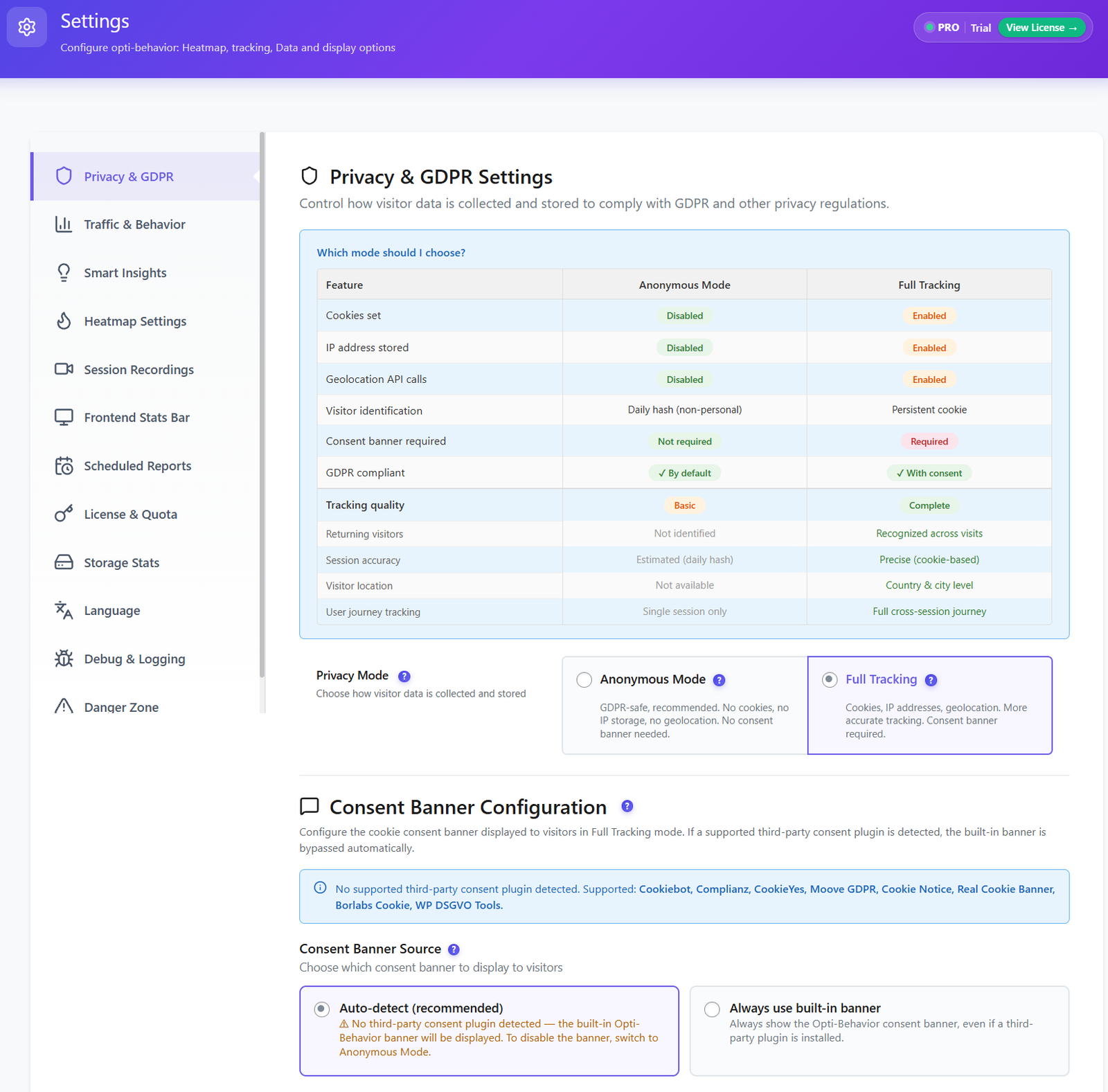Ajustes de Privacidad y RGPD con detección automática de banners de consentimiento Ajustes de Privacidad y RGPD con detección automática de banners de consentimiento