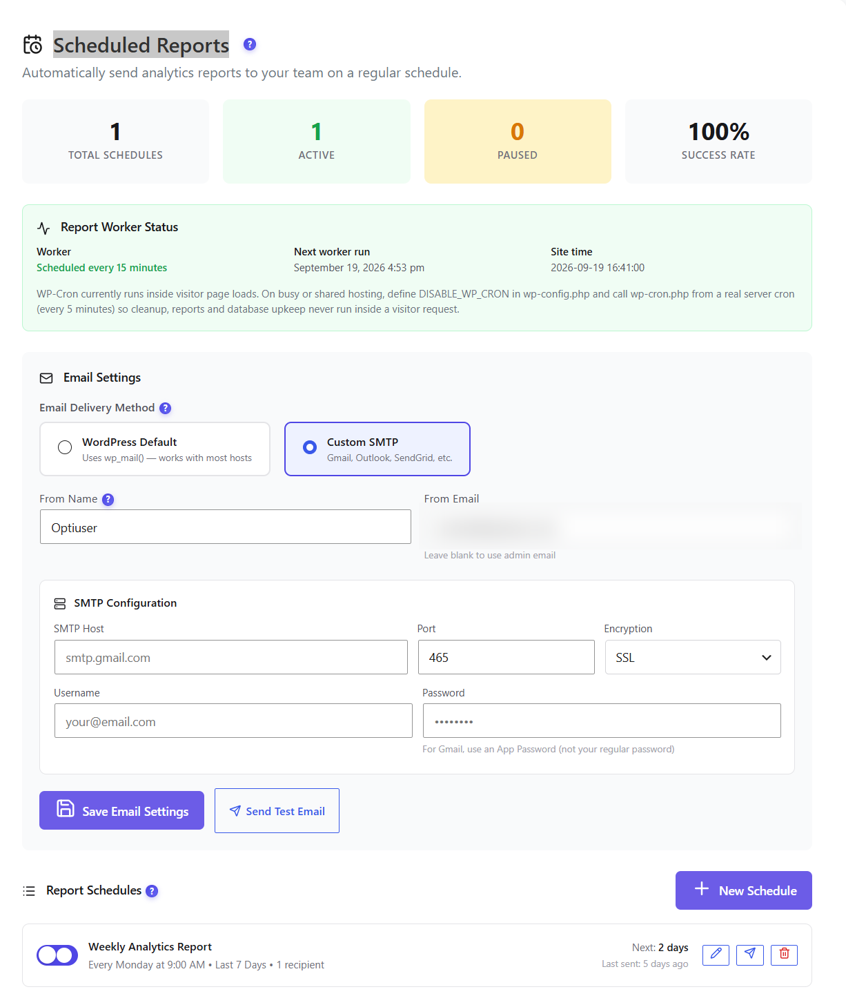 WooCommerce Analytics: Shop - Opti-Behavior 13 Scheduled e-mail reports settings