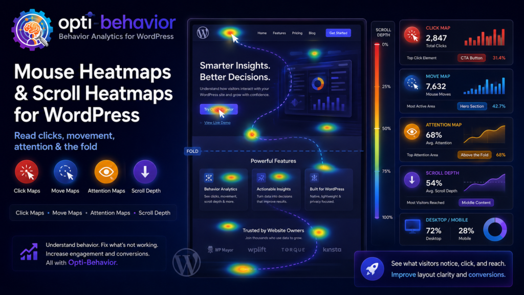 Cartes de chaleur souris et cartes de défilement pour WordPress : comment lire les clics, les mouvements, l’attention et la ligne de flottaison 8 Mouse Heatmaps and Scroll Heatmaps for WordPress