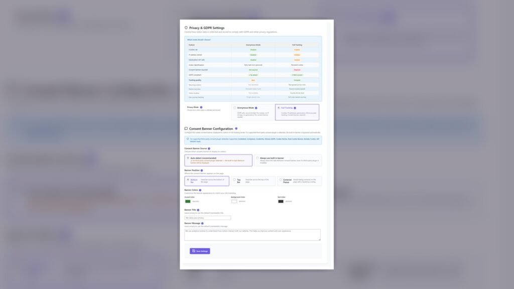 Opti-Behavior GDPR and privacy settings for consent-aware WordPress analytics