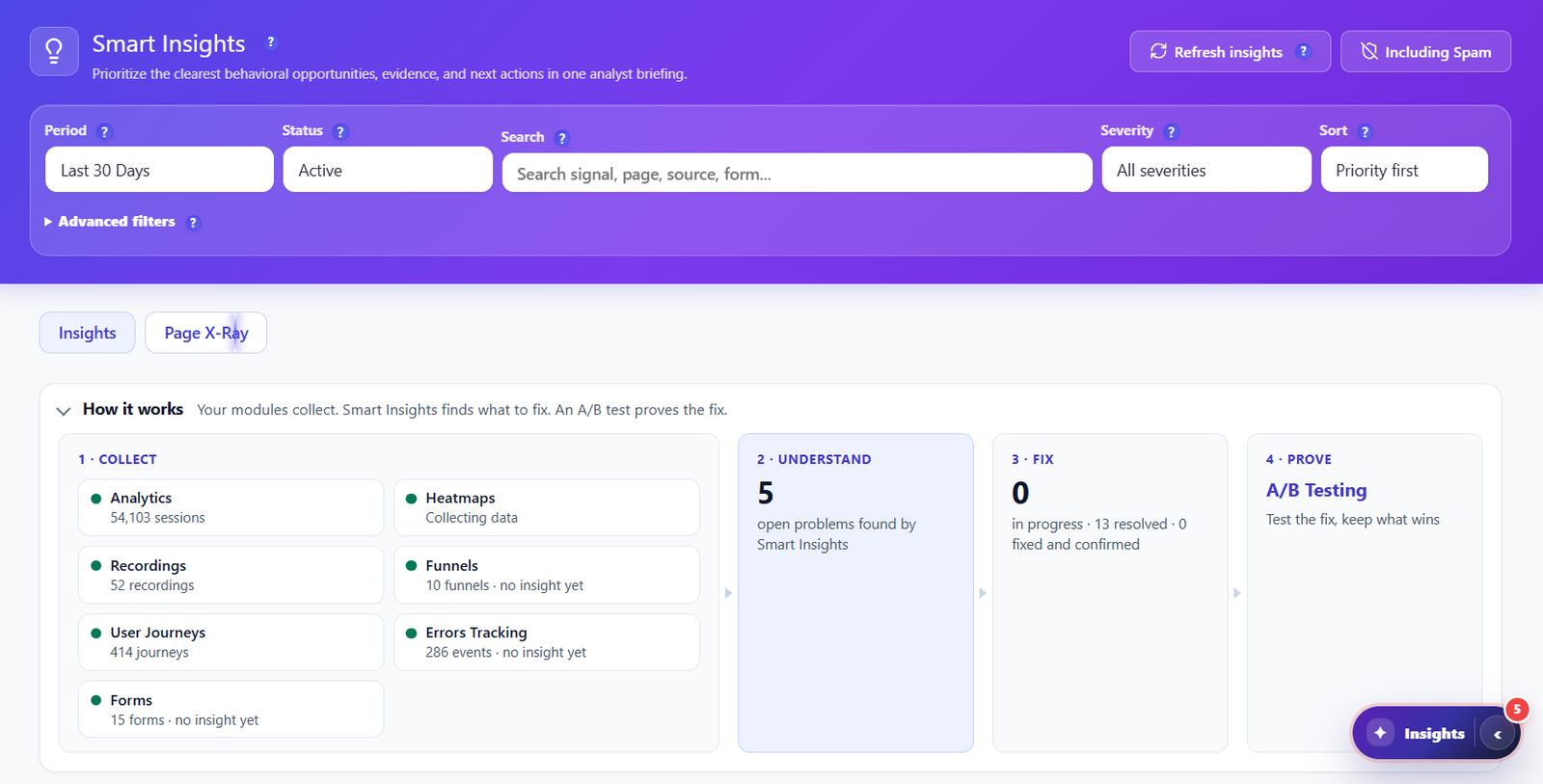 Why Is My Landing Page Not Converting? 9 Reasons and How to Find Yours 15 Smart Insights with the Insights and Page X-Ray tabs and the How it works strip