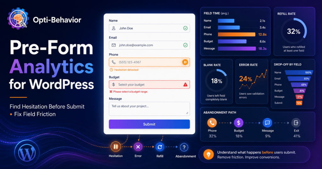 Analyse pré-formulaire pour WordPress : repérer l’hésitation avant l’envoi et corriger la friction des champs 3 Pre Form Analytics for WordPress