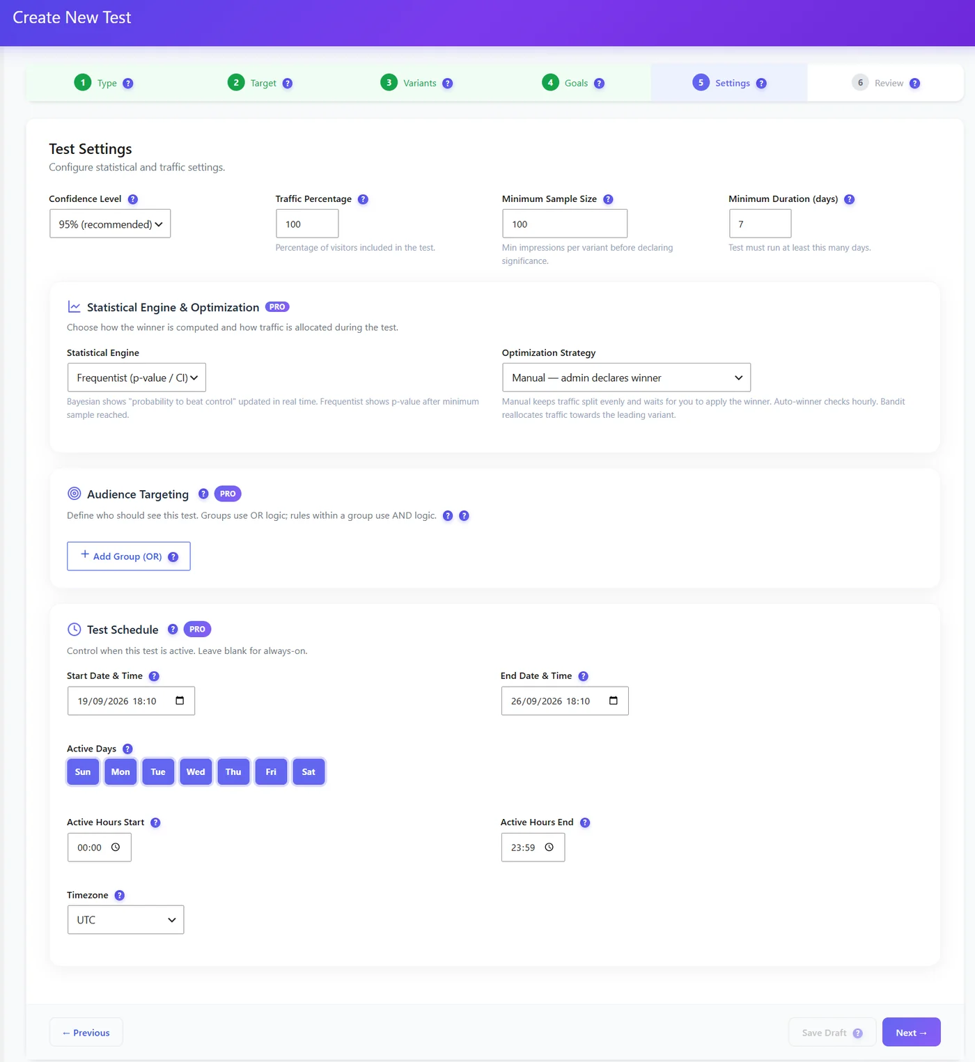 How A/B Testing Works on WordPress: Visitor Split, Cache and Statistics Explained 2 How a/b testing works: a/B test settings: traffic, confidence and minimum duration