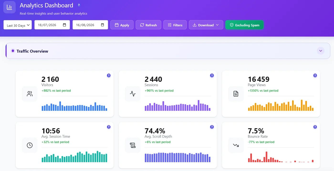 WordPress Visitor Tracking Without Cookies: A Simple Setup Guide 2 WordPress analytics without cookies showing visits and page views