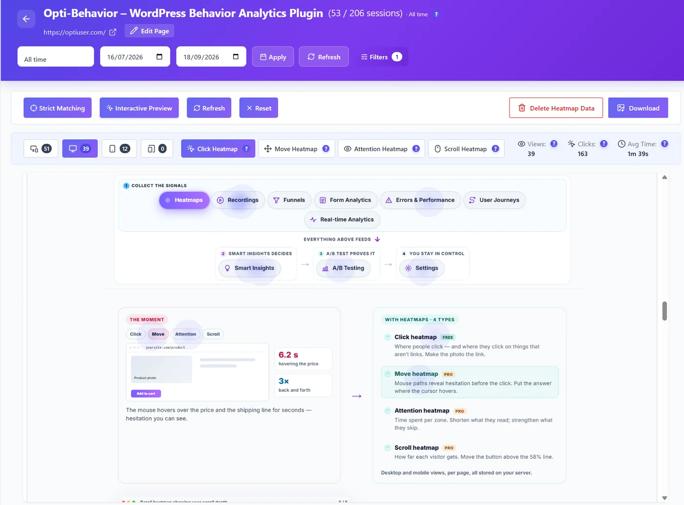 Click heatmap showing clicks on non-clickable elements