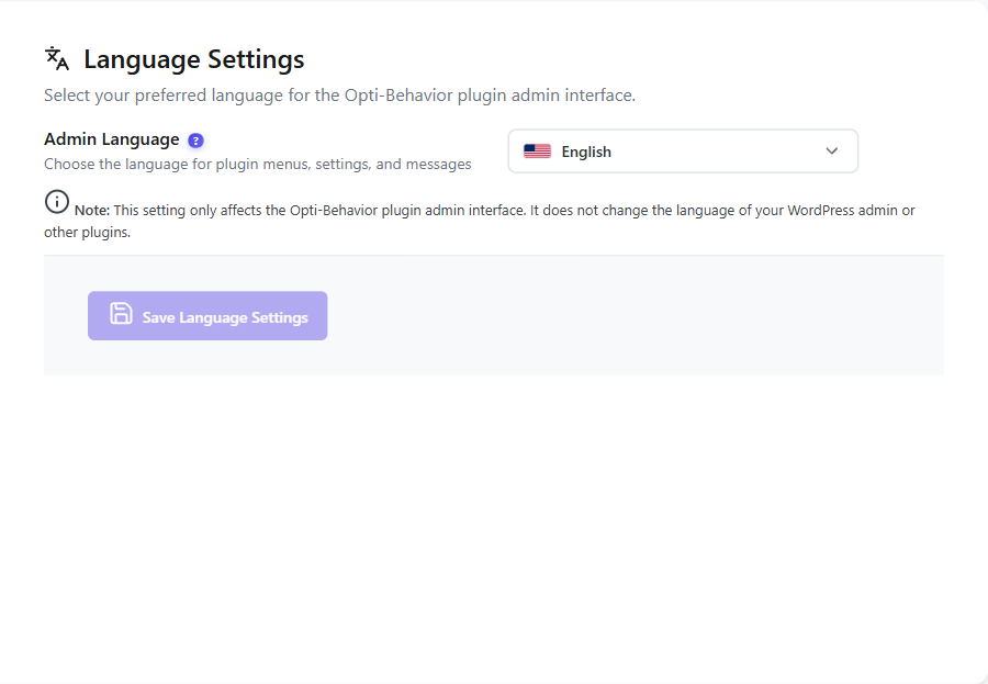 Changing the admin language 1 Language settings with the Admin Language selector