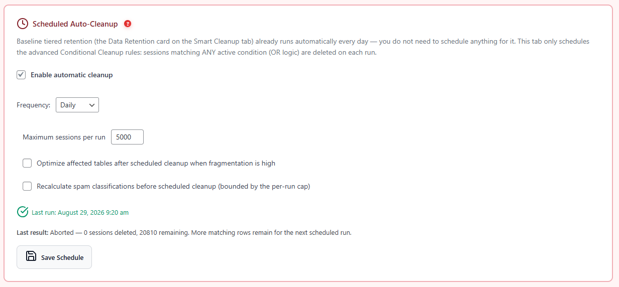 155,000 Sessions in 90 Days on 6 MB of Database Growth a Day 7 Scheduled automatic cleanup configuration