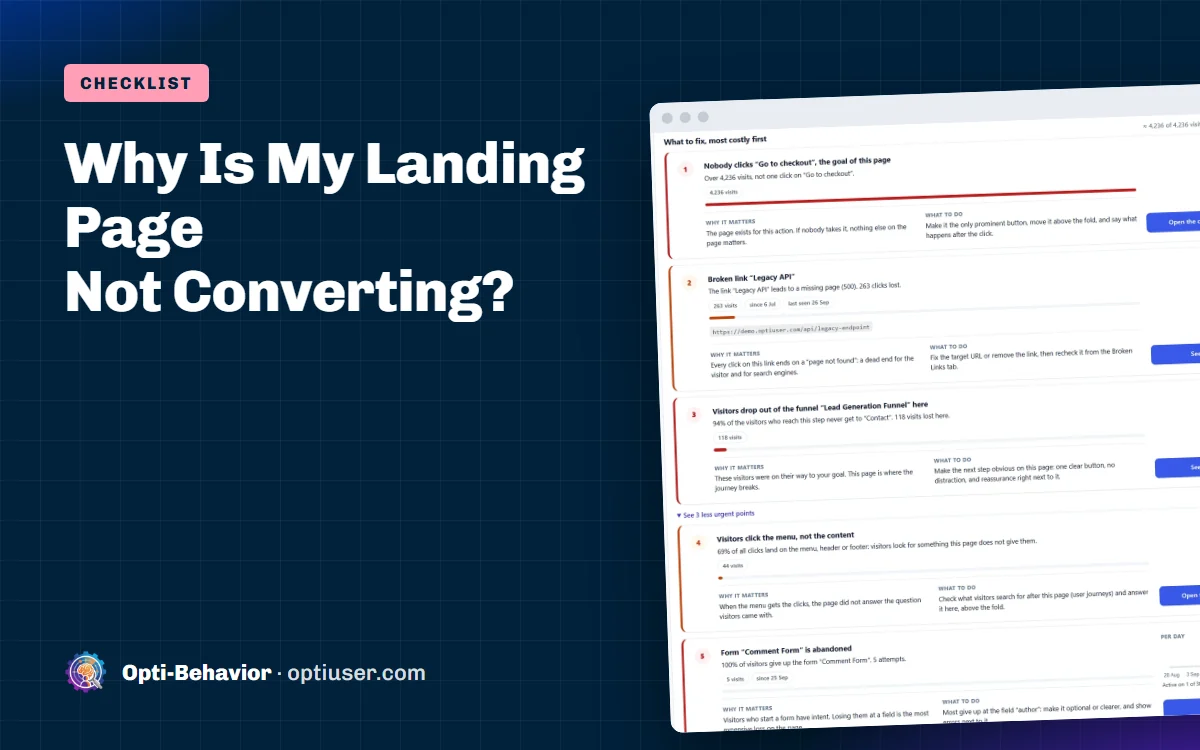 Why Is My Landing Page Not Converting? 9 Reasons and How to Find Yours 1 Why Is My Landing Page Not Converting? - Opti-Behavior blog cover