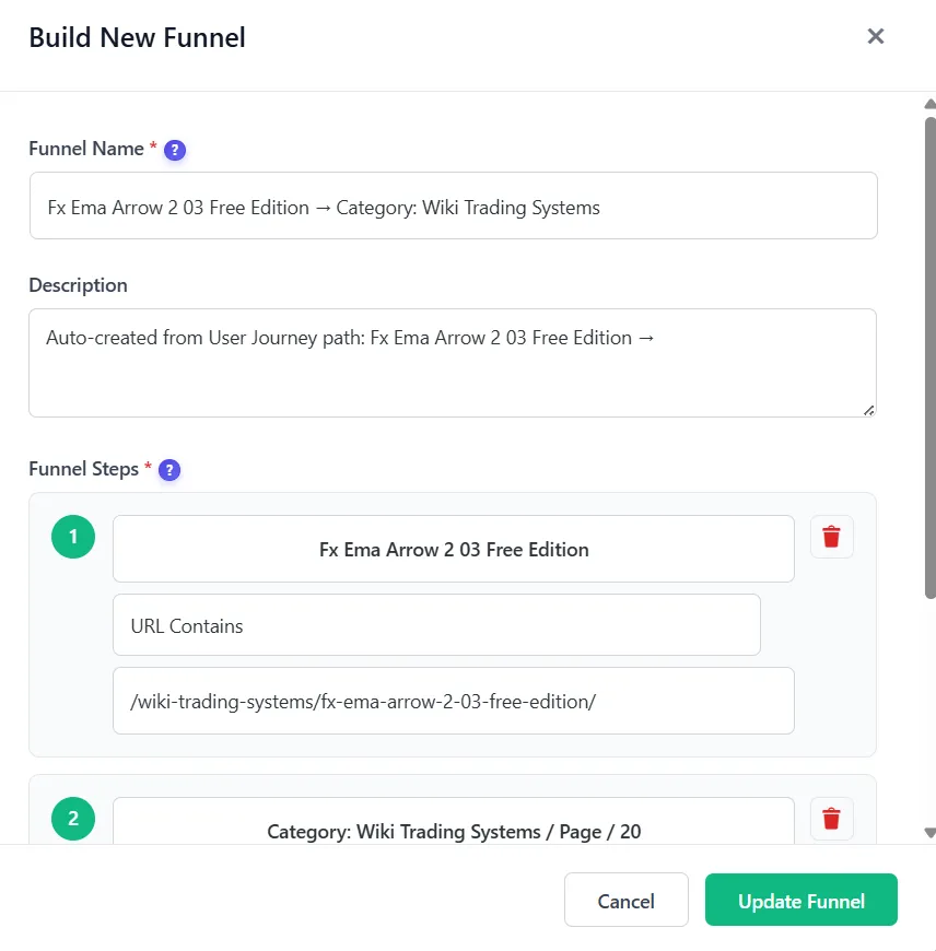 Liste des funnels et page des paramètres Liste des funnels et page des paramètres